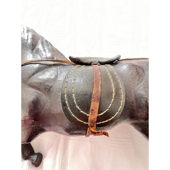 Leather Wrapped Horse Statue Figure 16"L x 10"H Equestrian Equine Glass Eye Vtg - Picture 4 of 16